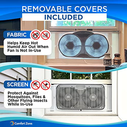 Comfort Zone 9-Inch Smart WiFi Twin Window Fan – 3-Speed Dual Blade Fan with App & Voice Control, Reversible Exhaust, Cooling & Circulate Modes, Expandable 23.5" to 37", Bug Screen - color: White, size: 9 inch (3-Speed w/WiFi)