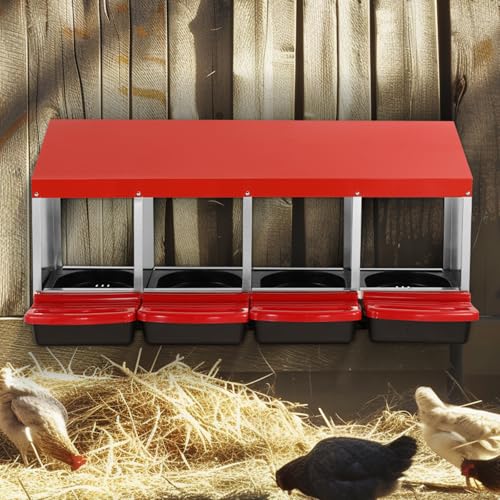 VEVOR Chicken Nest Box, 4-Compartment, 15 to 30 in Stable & Corrosion-Resistant Metal Nesting Boxes with Inclined Nesting Boxes, Bottom Holes & Resting Platform, Fit for Different Chicken Breeds - size: 41.7"L x 20.6"W x 18.7"H