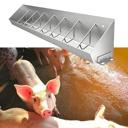 Piglet Feed Trough with 5 8 10 Holes, Hanging Stainless Steel Feed Trough, Large Capacity Livestock Feeder for Cattle Sheds/Pasture(L150cm/59.1"(8 Slots)) - size: L150cm/59.1"(8 Slots)
