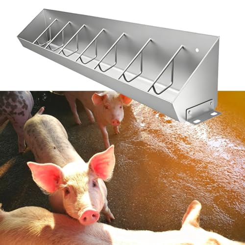 Piglet Feed Trough with 5 8 10 Holes, Hanging Stainless Steel Feed Trough, Large Capacity Livestock Feeder for Cattle Sheds/Pasture(L150cm/59.1"(8 Slots)) - size: L150cm/59.1"(8 Slots)