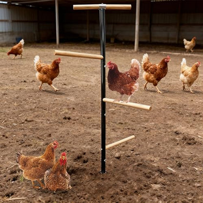 Large Chicken Perch Toys for Coop,Wooden Chicken Roosting Bars with 3 Legs Metal Ground Plug,1.25-Inch Thickened Steel Pipe, Improved and Upgraded Design of Wooden Pole Embedded in The Steel Pipe