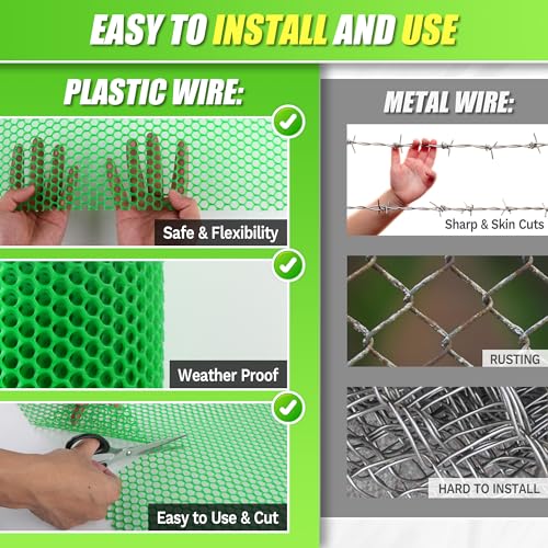 Green Plastic Wire Mesh Fence Roll - 15.7IN x 20FT Plastic Chicken Wire Mesh for Poultry， Chicken Puppy Rabbit, Floral-Plastic Fence - color: Green-15.7IN×20FT
