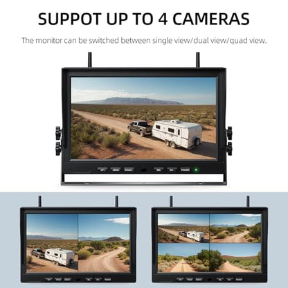 eRapta 4 Wireless Backup Camera Magnetic: 10.1" IPS Full-Size DVR Monitor, Install-Free RV Camera System with IR Night Vision, Built-in 9600mAh Battery for RV/Camper/Truck/Trailer/Tractor ACT104 - size: 10 inch-4 cameras