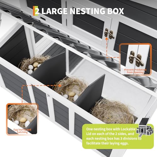 GarveeLife Wooden Chicken Coop, 55" Large Wooden Chicken House with 6 Nesting Boxes, Outdoor Chicken Cage for Outdoor Farm Yard