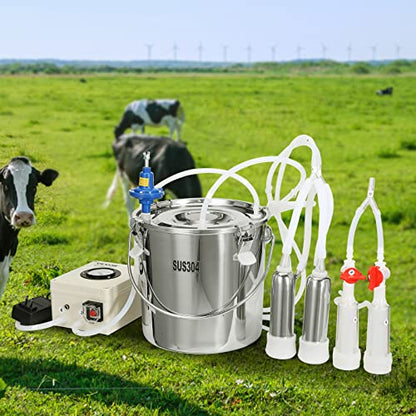 VEVOR Goat Milking Machine, 12 L 304 Stainless Steel Bucket, Electric Automatic Pulsation Vacuum Milker, Portable Milker with Food-Grade Silicone Cups and Tubes, Adjustable Suction for Cows and Sheep - size: 12 L