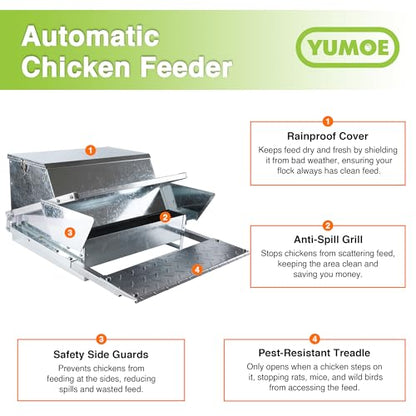 Chicken Feeder Galvanized 25Lbs Capacity Weatherproof Treadle Chicken Feeder Rodent Proof - size: 25Lbs Feeder