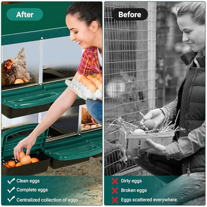 Chicken Nesting Box, 8 Compartment Roll Away Nesting Box for Eggs, Chicken Laying Box with Egg Collection, Cleanable Pull Out Hen Roosting Boxes ﻿