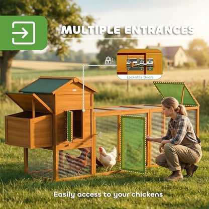 PawHut 118" Extra Large Chicken Coop with Asphalt Roof, Wooden Hen Run with Slide-Out Tray and Nesting Box, Chicken Hutch for 3-6 Chickens, Orange - color: Orange