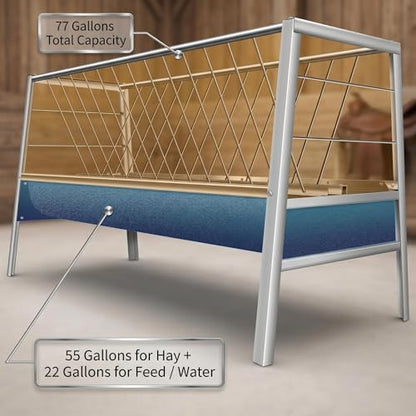 2-in-1 Livestock Feeder, 77 Gallon Capacity, 33.4" Height Cattle and Sheep Hay Feeder with Deeper Pan, Heavy Duty Steel for Cattle and Sheep Farm Sheds