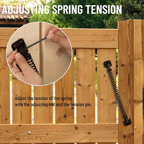 11-1/2" Gate Spring Self Closing Heavy Duty Outdoor Door Spring Automatic Fence Gate Closure Hardware Spring Loaded Gate Latch with Adjustable Tool for Wooden and Vinyl Fence, Black (2 Pack) - size: 11-1/2 Inch