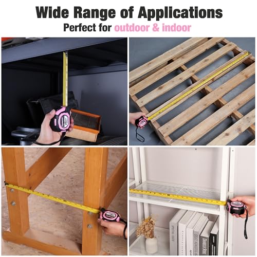 WORKPRO Pink Auto-Lock Tape Measure, 25FT 1/8 Fractions Easy Read Measuring Tape, Double Retract Measurement Tape Accuracy 1/32 for Engineer,with Magnetic Hook, Rubber Protective Casing - Pink Ribbon - color: Pink