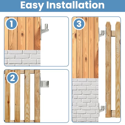 304 Stainless Steel Gate Hinges 4Pack Wall Mount Gate Hinges for Farm Gates Heavy Duty Door Fence Hinges for Wooden Fence, Gate, Concrete, Capacity Up to 600lbs (16Pcs Screws & Nut Driver Included)