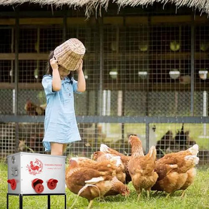 1pc 40 lb Chicken Feeder Box-6 Ports Large Metal Automatic Chicken Feeder Rat Proof with Locking Lid and Legs Galvanized for Chickens, Ducks, Geese(T1)