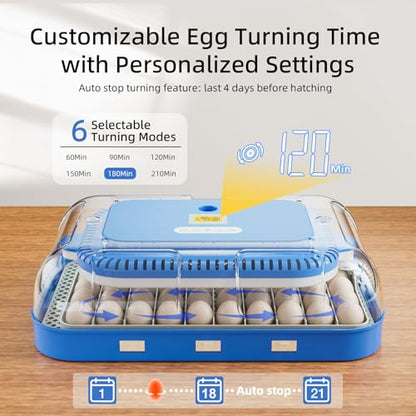 70 Egg Incubator for Hatching Eggs, Intelligent Incubator with high Hatch Rate - DualPower System, Auto Temperature & Humidity Control for 30+ Species, 360° Observation Dome & Cold Spectrum Candling