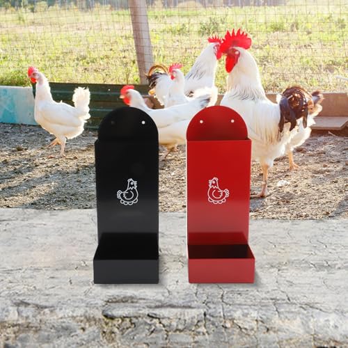 Metal Chicken Feeder Snack Dispenser with Hanging or Fixed Mount Automatic Feeding Trough for Poultry with Waste-Reducing Semi-Enclosed Design Robust Construction Red Black