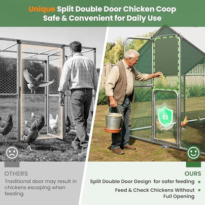 Chicken Coop Walk-in Chicken Runs for Yard with Waterproof Cover for 10/20 Chickens Large Metal Chickens Pen with Security Lock Poultry Cage