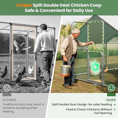 Metal Chicken Coops 13x10 Walk-in Chicken Runs with Chicken Roosting Perch Waterproof Hardware Cloth Cover Poultry Cage with Split Double Door - color: Silver, size: 159.0"L x 79.0"W x 79.0"H