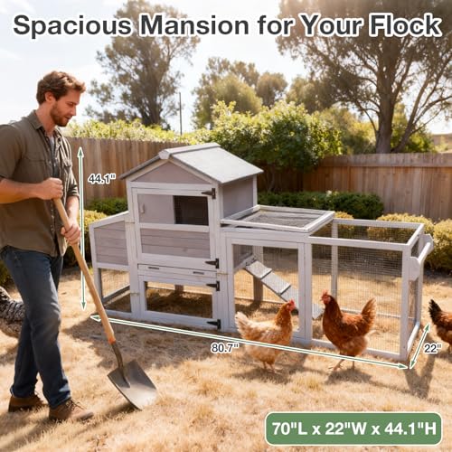Chicken Coop Wooden with Wheels, Expandable Outdoor Chicken Tractor with Nesting Box & Pull-Out Tray, Easy-Clean Poultry Coop for 2–3 Chickens & Ducks - color: Grey