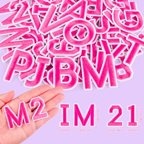 ASTARON 72 Pcs Iron on Letters and Numbers Patches, 1.5 Inch Letters A-Z Numbers 0-9 Embroidered Applique Patches Alphabet Cloth Patch for Clothes, Bags, Socks, Jeans, Hat, DIY Accessories(Magenta) - color: Magenta