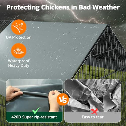 PawGiant Chicken Coop, Chicken Run Pen for Yard with Cover Outdoor Metal Portable Chicken Tractor Cage Enclosure Crate Outside for Small Animals Duck Rabbit Hen 130"×40"×40" - size: 130.0"L x 40.0"W x 40.0"H