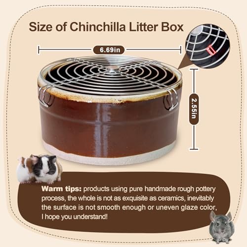 Ceramic Chinchilla Litter Box Corner Litter Box for Small Pets Round Potty Trainer Corner Litter with Stainless Steel Grids Chew-Resistant，Anti-Slip Pet Pan for Chinchillas, Small Animals