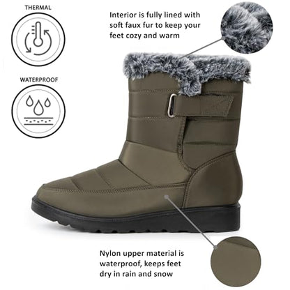 Alpine Swiss Lexie Women’s Snow Boots | Waterproof Faux Fur Lined | Warm Cozy Winter Booties | Anti-Slip Sole | Stylish Outdoor Shoes - color: Olive, size: 6