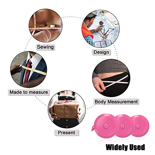 DiCUNO 60-Inch 1.5 Meter Soft and Retractable Tape Body Tailor Sewing Craft Cloth Dieting Measuring Tape (3 Pcs of Pink with Soft Tape) - color: Pink*3pcs