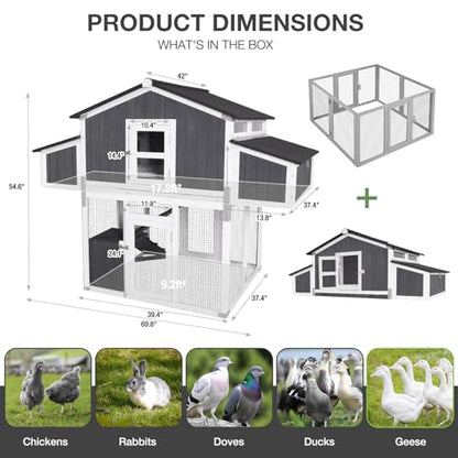 Large Chicken Coop for 6-8 Chickens, Double Folding Wooden Chicken House with 2 Nesting Boxes, Reinforced Iron Frame, Pull-Out Tray & Waterproof Roof, Outdoor Poultry Cage-(Black) - color: Black (AIR66-B)