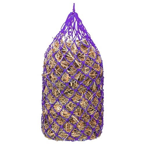 Kwik Pets Heavy Duty Hay Bags for Horses, Goats, Cows, Donkeys, Made from Durable Nylon Rope, 42" Hay Bag Size & 1.75" Slow Feeding Holes, Hay Nets for Horses with 6 Months Warranty. Purple Color