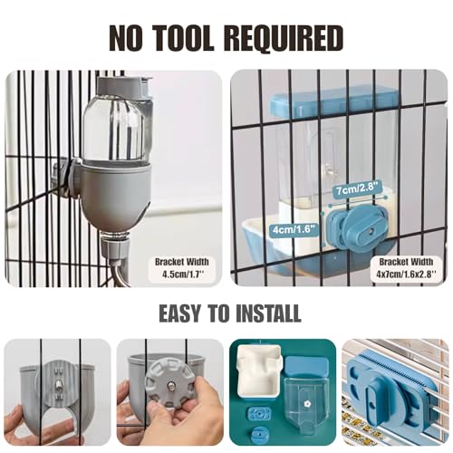 Automatic Pet Food Water Dispenser, Auto Gravity Pet Feeder Water Bottle Set for Crate Cage, Feeding Station for Small Dog Cat Rabbit Guinea Pigs Chinchilla Ferret Hedgehog (Gray) - color: Gray