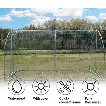 Large Metal Chicken Coop, Walk-in Poultry Cage Galvanized Hen Playpen House Dome Shaped Coop with Waterproof and Anti-Ultraviolet Cover and Lockable Door for Outdoor, Backyard Farm (12.5’ L x 9.2’ W) - size: 150.0"L x 110.0"W x 76.8"H