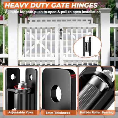 7" Heavy Duty Gate Hinges, 2 Pack High Strength Steel Wall Mount Gate Hinge 1100LBs Load Capacity, Black Gate Hinges for Metal Fence Farm Wood Gates