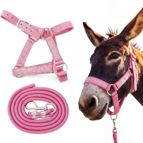 1 Set Miniature Donkey Halter with Lead Ropes, Cute and Stylish Adjustable Nylon Head Collar Set for Miniature Donkeys (Pink) - color: Pink