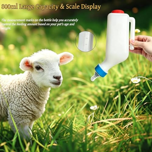 Baby Lamb Feeding Bottle 2pcs 800ml Hanging Goat Feeder Bottles with Scale and Cleaning Brush Plastic Nursing Bottle for Lamb Goat Fawns Piglet Kitten Puppy Baby Goat Supplies