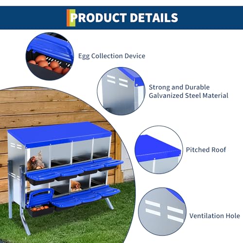 8-Hole Roll Away Chicken Nesting Box, Cleanable Pull Out Hen Roosting Boxes, Chicken Coop with Pull-Out Design and Raised Legs – Durable Nesting Boxes for Easy Cleaning, Blue - color: Blue, size: 8 holes with legs