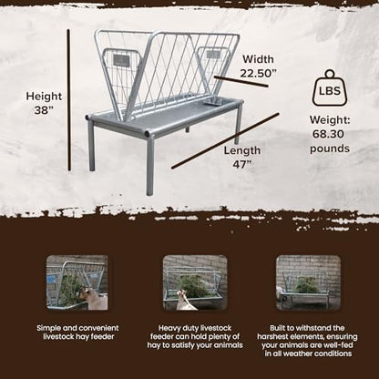 Rugged Ranch Products 4 Foot Long Outdoor Heavy Duty Mini Galvanized Steel Pasture Hay Feeder for Goats, Sheep, and Miniature Horses, Silver