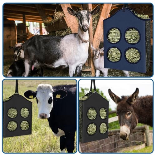 UPINS 2 Pcs Hay Bags for Goats,Hanging Horses Slow Feed Hay Feeder with Metal Ring and Adjustable Strap for Horses Donkeys Cows Alpacas Ostriches or Other Animals