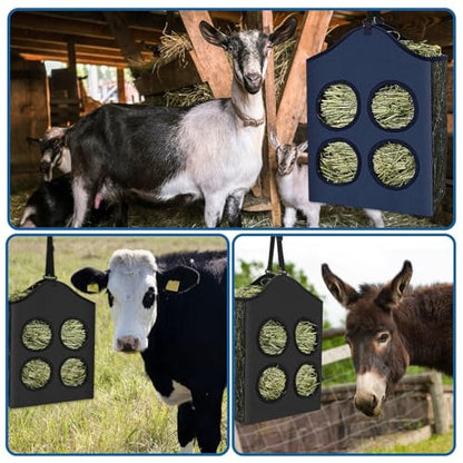 UPINS 2 Pcs Hay Bags for Goats,Hanging Horses Slow Feed Hay Feeder with Metal Ring and Adjustable Strap for Horses Donkeys Cows Alpacas Ostriches or Other Animals