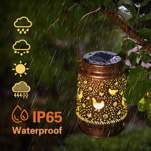 2 Pack Solar Chicken Lanterns Outdoor Waterproof Hanging Lights for Garden Decor, Yard, Patio, Lawn, Tabletop, Pathway, Landscape - Metal Decorative LED Gifts for Women Men - style: 2 Pack Chicken
