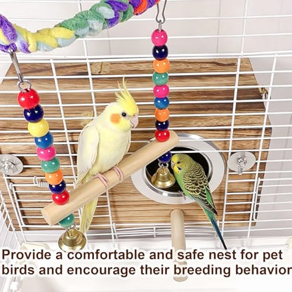 Tfwadmx Large Parakeet Nesting Box, Bird Nest Breeding Box, Wood Parrot Nest Box with Perch Bird Cage House for Cockatiel Lovebirds Budagie Canary Finch (XL) - color: XL-Brown