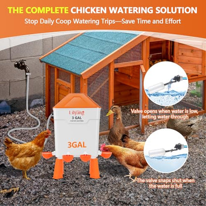 Lilyang Automatic Chicken Waterer & Feeder 3 Gallon, Auto-Refill Chicken Waterer with Float Valve, Anti-Spill Feeder & Leak-Proof Cups, End Daily Refilling & Mess, Standing or Hanging Use - color: Bright Orange