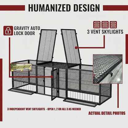 83" Metal Chicken Coop with Run Portable Chicken Tunnel Run and Coop Extension Heavy Duty Outdoor Poultry Cage for 15-20 Chickens Easy-Assembly Movable Chicken Duck Pen Black and Silver