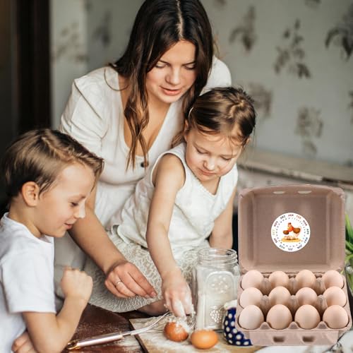 LayHyand 100 Pcs Vintage Egg Cartons with Labels, Square Dozen Egg Basket Blank Natural Paper Pulp, Classical 3x4 Style Holds Up to One Twelve 12 Count Chicken Eggs, Sturdy Eggs Box with Stickers - size: Dozen Egg Cartons 100 Pcs Set