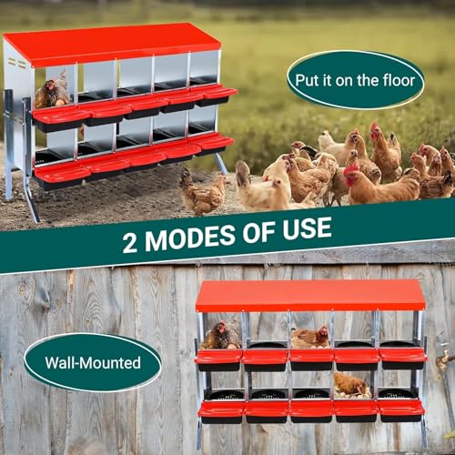 Chicken Nesting Boxes,10 Compartment Nesting Boxes for Laying Eggs with Legs,Wall Mount Poultry Roll Away Chicken Laying Boxes,Easy Egg Collection,Cleanable Pull Out Hen Roosting Boxes - color: Red