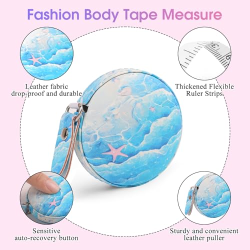Retractable Mini Tape Measure, Auto-Retract, Premium Leather Tape Measure, Dual-Sided Ruler, Ideal for Fabric Cutting, Body Measurements, and Handicrafts (Blue Starfish) - color: Blue Starfish