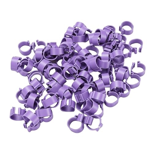 Dpofirs 100 PCS Chicken Leg Bands 16mm Plastic Numbered Poultry Identification Leg Tags, Easy Snap On for Chicks Ducks Pigeons Goose Quail Purple