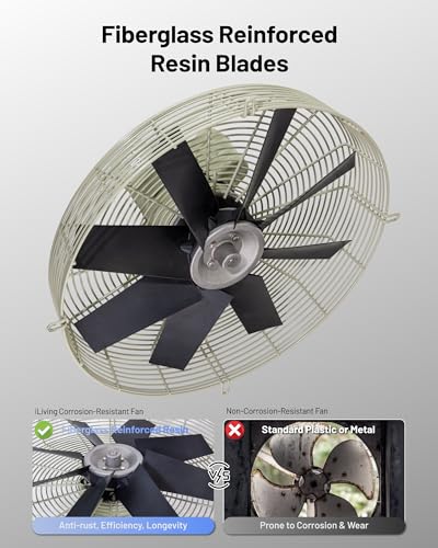 iLiving 20-Inch Corrosion Resistance Shutter Exhaust Fan, Single Speed - size: 20 In