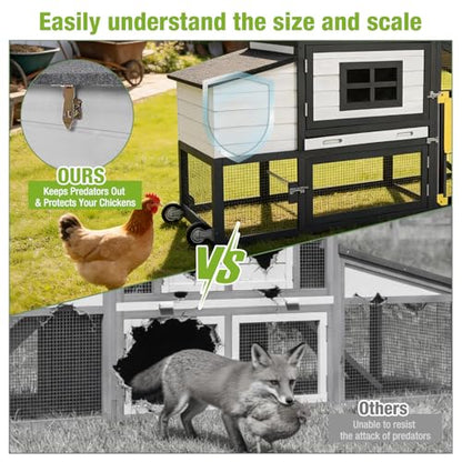 GUTINNEEN Chicken Coop with Wheels,Outdoor Hen House with Waterproof Asphalt Roof, Wooden Poultry Enclosure with Easy-Clean Slide-Out Tray,Poultry Cage with Nesting Boxes for Duck Rabbit Chicken-Black - size: 67.3"L x 26.0"W x 39.4"H