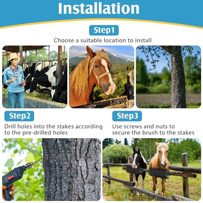 3 Pack Livestock Scratching Brush Itch Relief Horse Scratching Post Self-grooming Goat Scratcher with Durable Screws for Horse Pony Goat Sheep Pig Donkey (Black) - color: Black