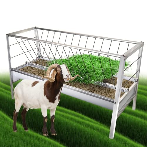 Dual-Functional Hay Feeder for Goats Up to Feed 14 Livestocks, 92 Gallon Heavy-Duty Goat Feeders with Sturdy Frame and Material, Horse Sheep Goat Mineral Feeder Lasting-Use in Outdoors&Farms